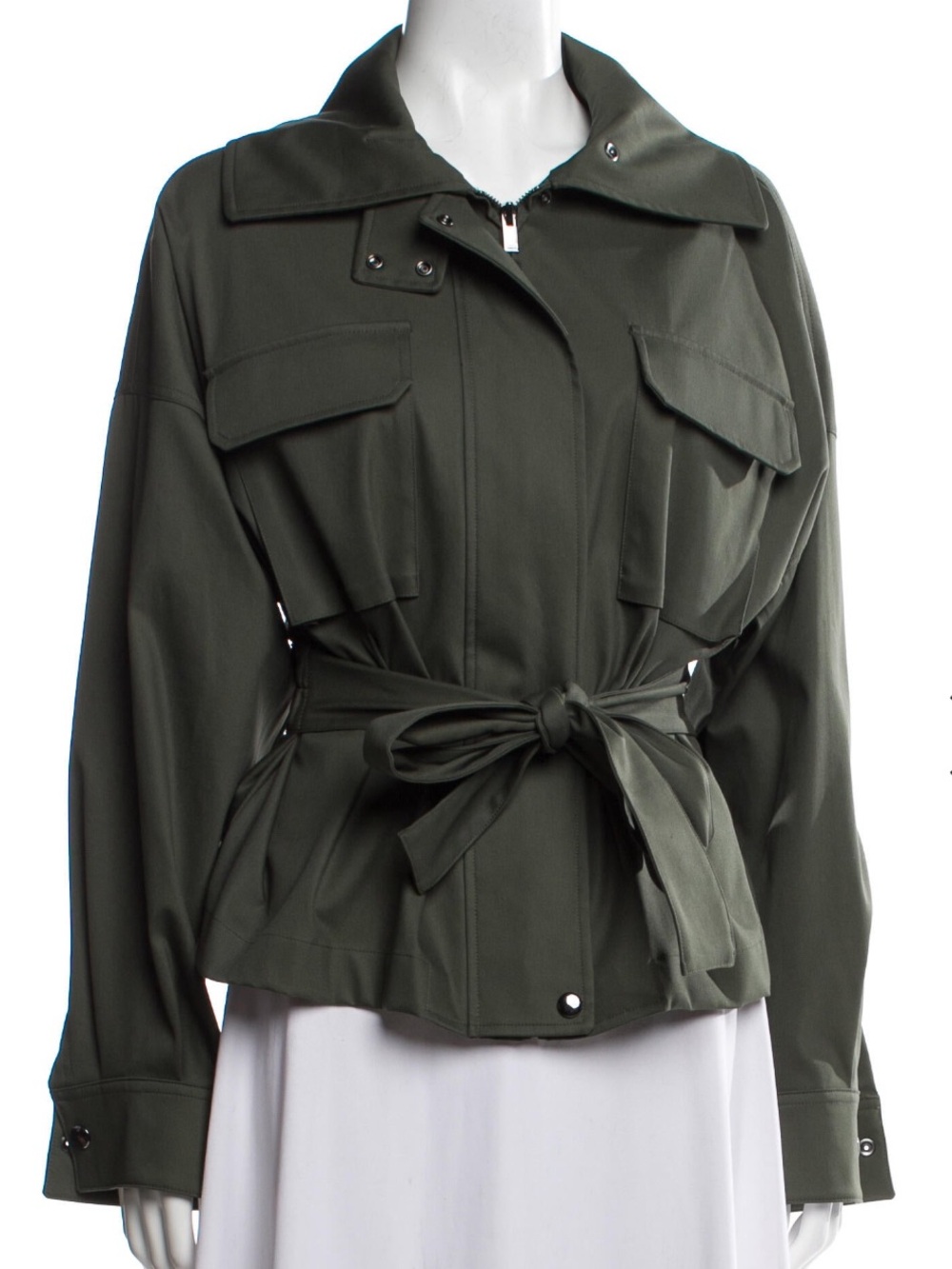 Theory Olive Green Tie-Waist Utility Trench Jacket
